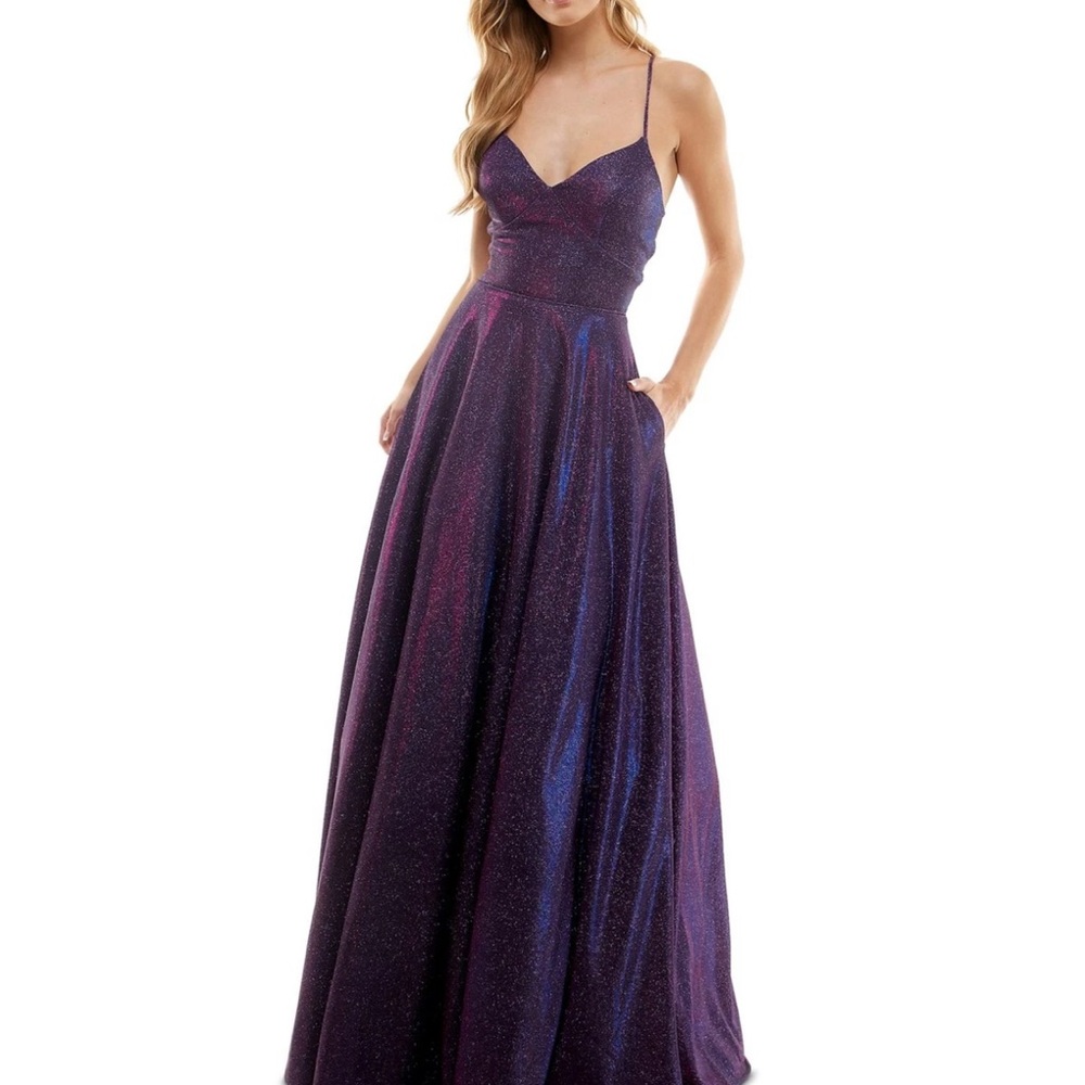 CITY STUDIO Womens Purple Lace-up Lined Spaghetti Strap Dress Juniors 5